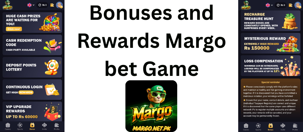 Bonuses and Rewards margo bet game margo.net.pk